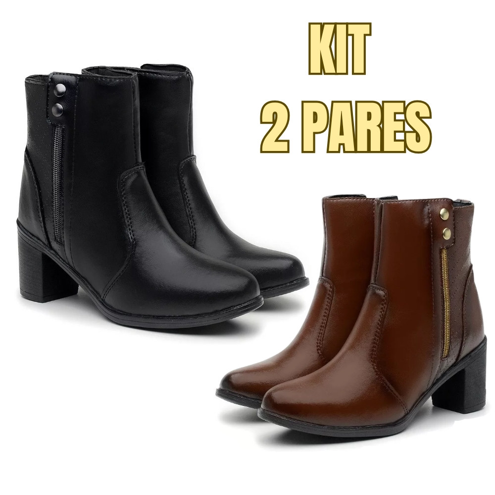 Bota Feminina Coturno com Salto Médio Cano Curto Lançamento Inverno com Zíper Lateral Moda Tendência em Oferta na Shopee