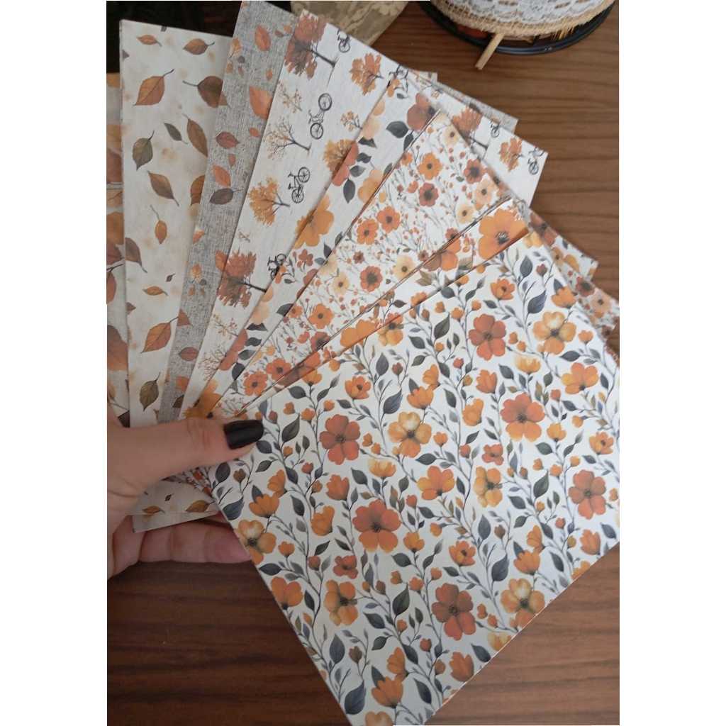 Kit Papéis de Fundo para Colagem Art Journal Outono A5 - 16 Folhas Decorativas Vintage para Scrapbook e Bullet Journal