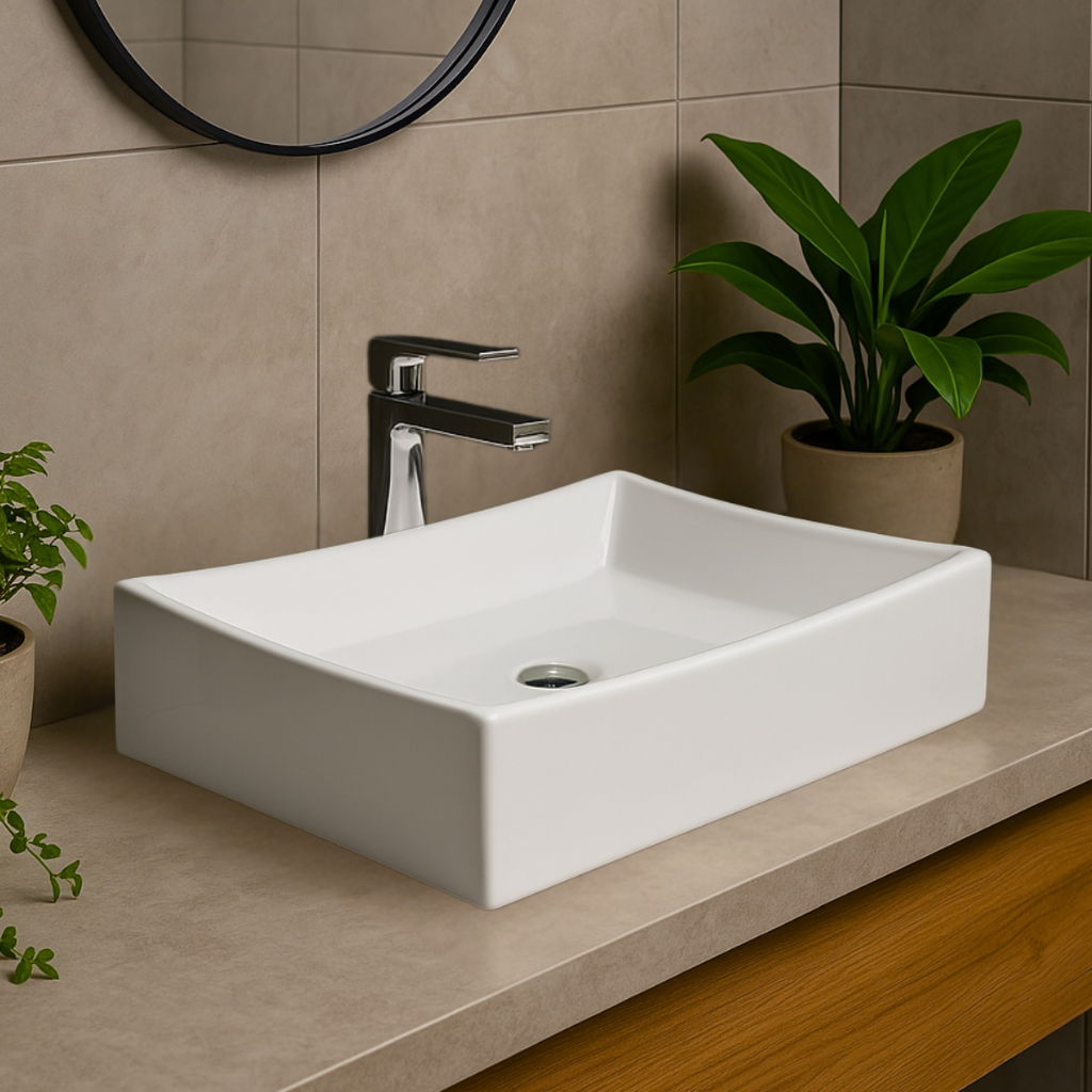 *PROMOÇÃO* Pia Para Banheiro Cuba de Sobrepor 45cm Apoio Lavabo Retangular Mármore Sintético Branca em Oferta na Shopee