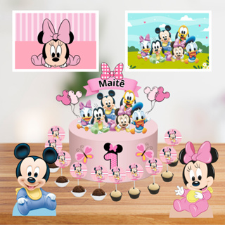 Kit Festa Só Um Bolinho TURMA DO MICKEY BABY MENINA Enviar Nome/Idade IMEDIATAMENTE em Oferta na Shopee