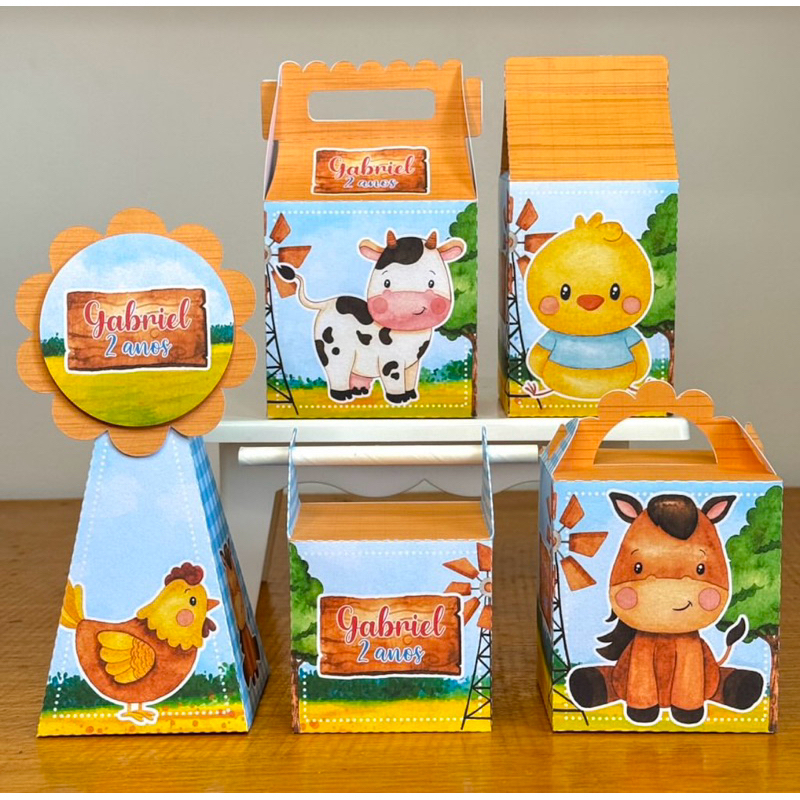 PEGUE E MONTE - Kit Festa Personalizados FAZENDINHA MENINO Lembrancinhas Caixinhas para festa