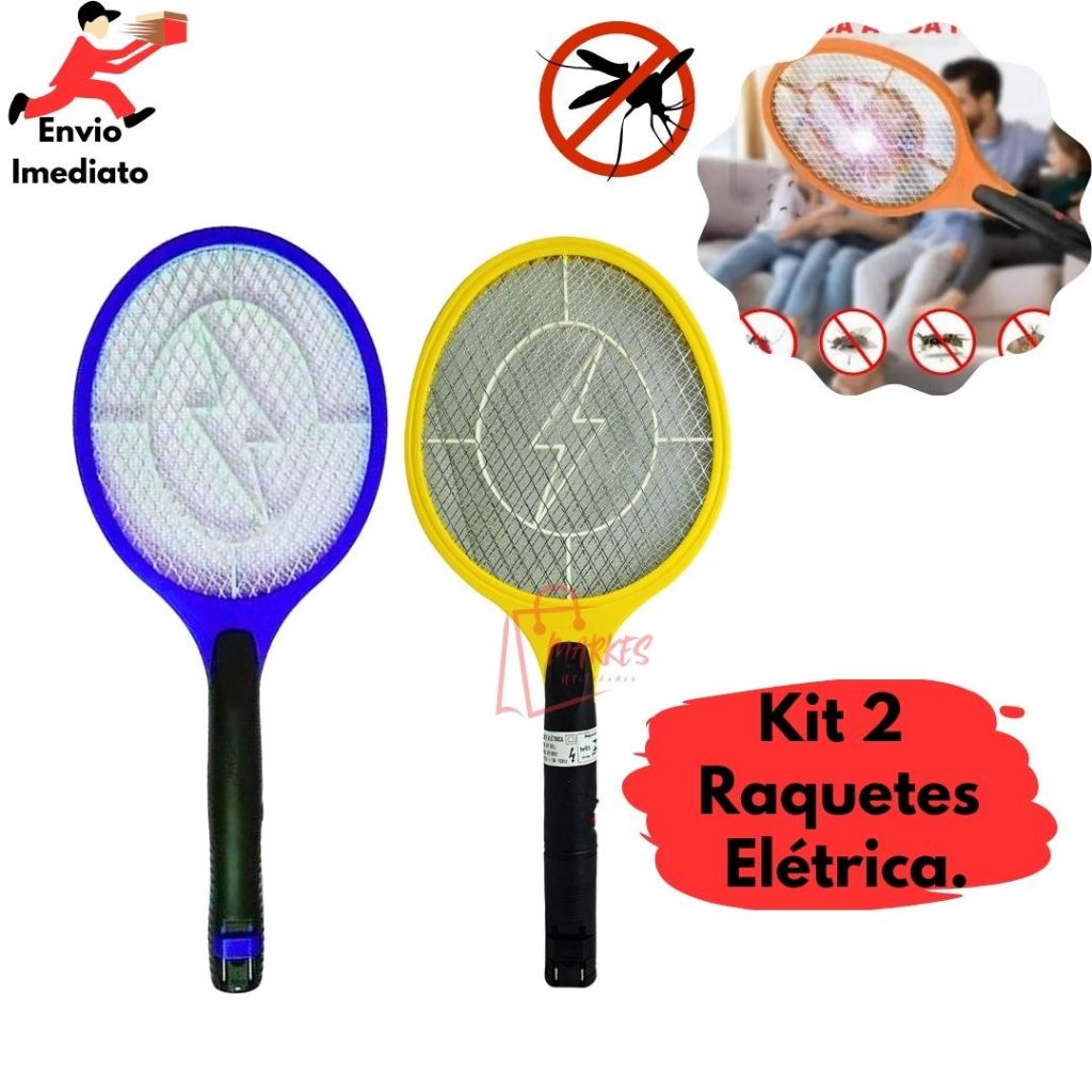 Kit 2 Raquetes Elétrica Recarregável Mata Insetos Mosca Pernilongos Bivolt