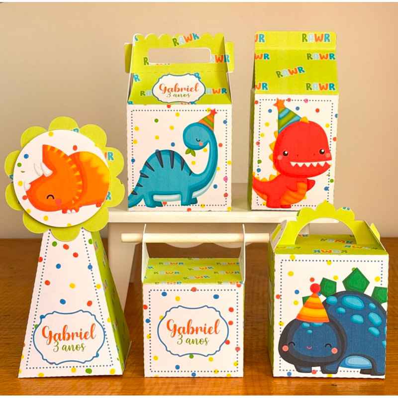 PEGUE E MONTE - Kit Festa Personalizados DINOSSAURO BABY Lembrancinhas Caixinhas para festa