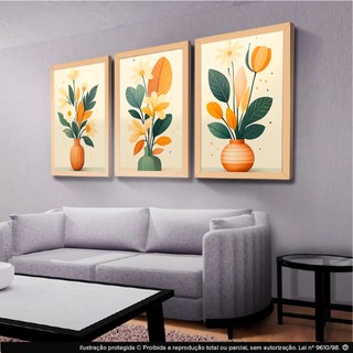 Kit 3 Quadros Decorativos Jarros Folhagem Bege Folhas Verdes Mosaico Sala Quarto Escritório Hall em Oferta na Shopee