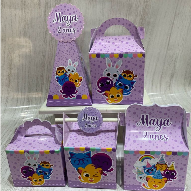 PEGUE E MONTE - Kit festa /lembrancinhas -  Bolofofos lilás/ aniversário - caixinhas personalizadas - festa infantil
