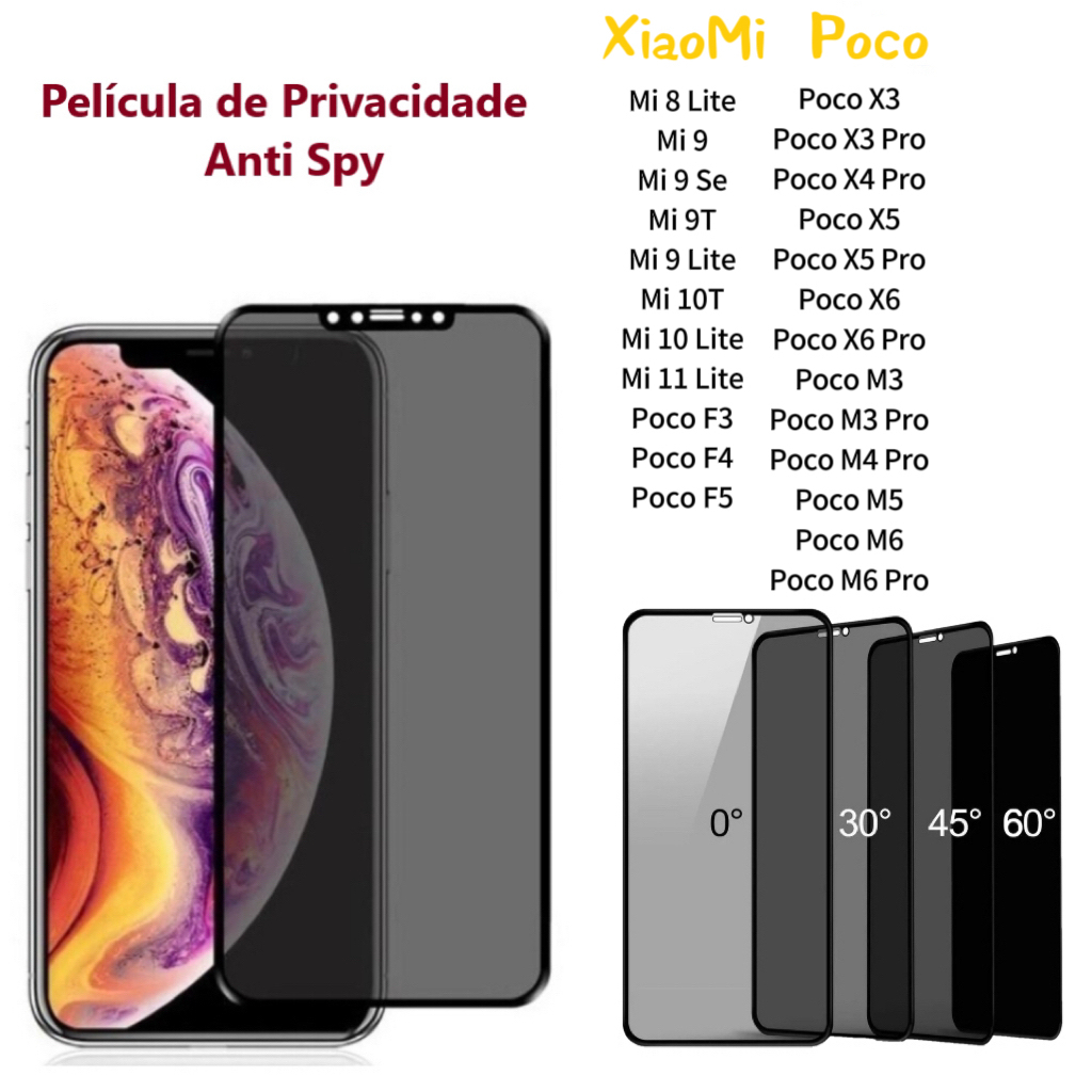 Anti Spy Espionagem Kit 1/3 Pcs Película Privacidade Para Xiaomi Mi 10 Lite POCO X3 X4 X6 X7 Pro M3 M5 M6 em Oferta na Shopee