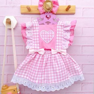 jardineira menina fazendinha rosa xadrez arraia festa junina com tiara de chapeu em Oferta na Shopee