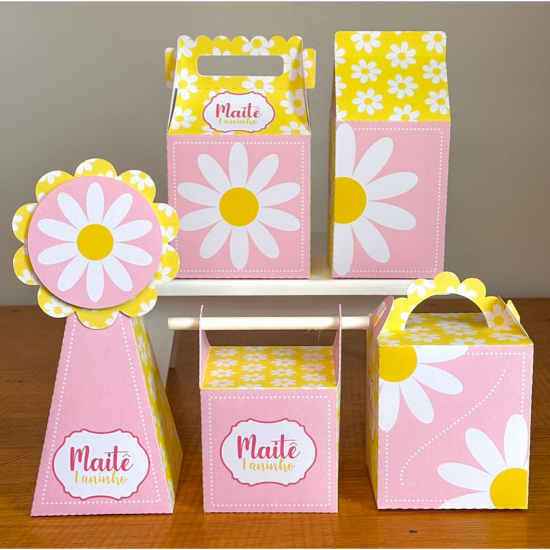 PEGUE E MONTE - Kit Festa Personalizados MARGARIDAS Lembrancinhas Caixinhas para festa