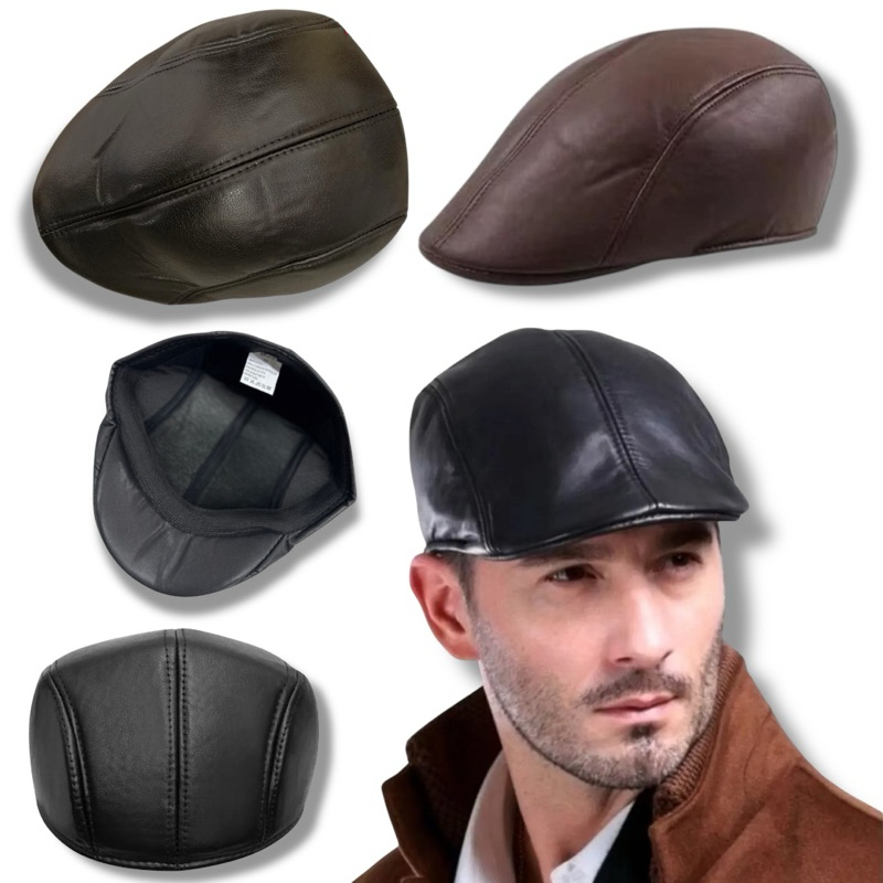 Boina Italiana Masculina Napa Couro Sintético Preta ou Marrom Estilo Clássico Tamanho Único 58cm