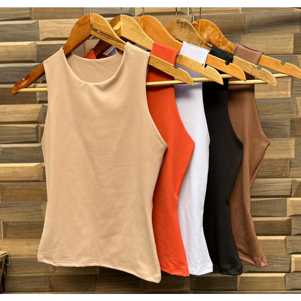 Kit 3 Regatas Casual Básica Suplex Duplo Blusa Feminina Blogueira Tendencia