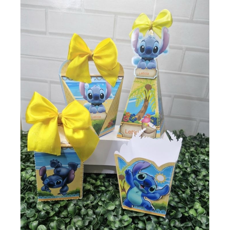 15 Lembrancinhas de festa Stitch | Caixa Pirâmide Stitch | Caixinhas de festa Personalizados