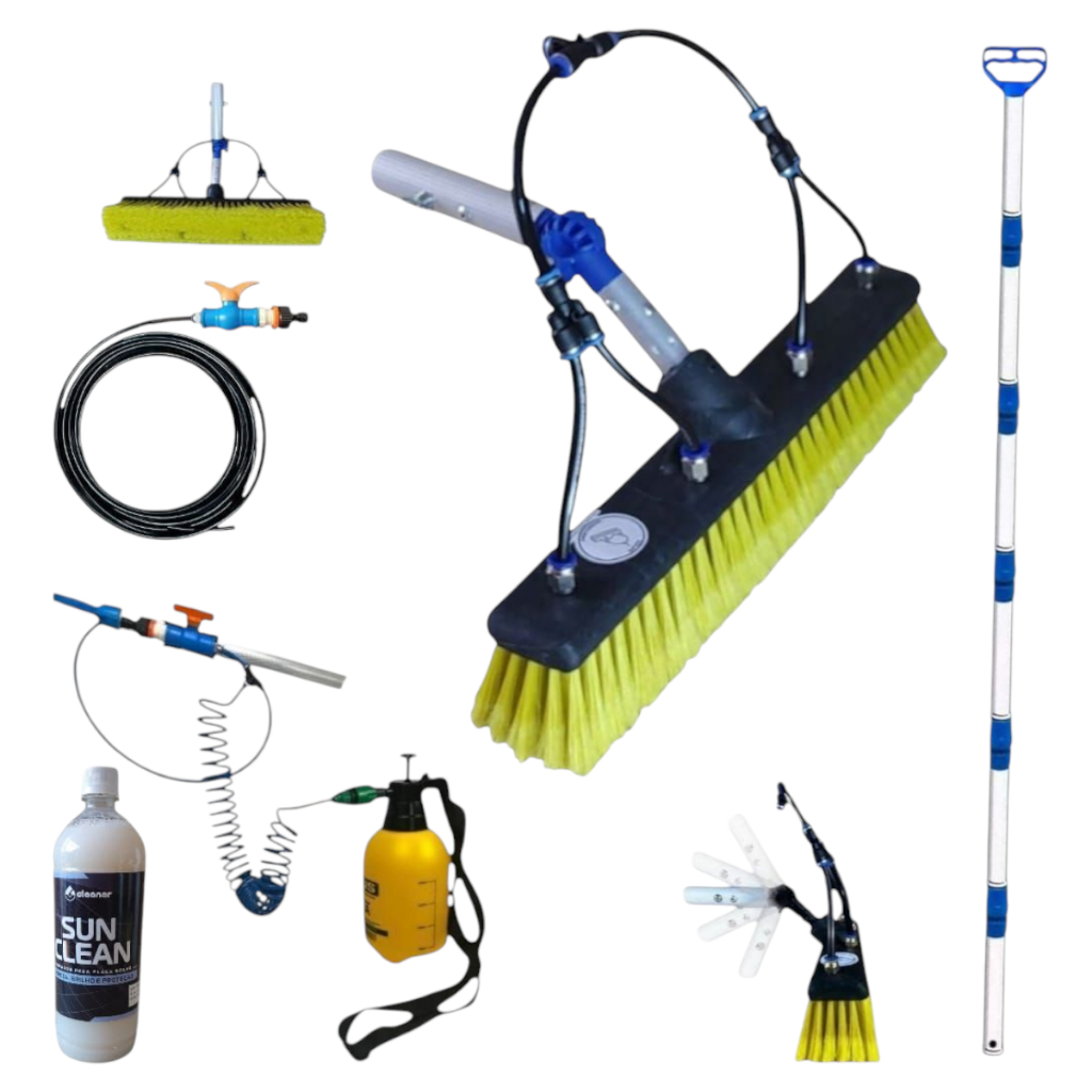 Escova Lavar Vidros placa solar fachadas 40cm com cabo de 6m e dispenser 2 litros
