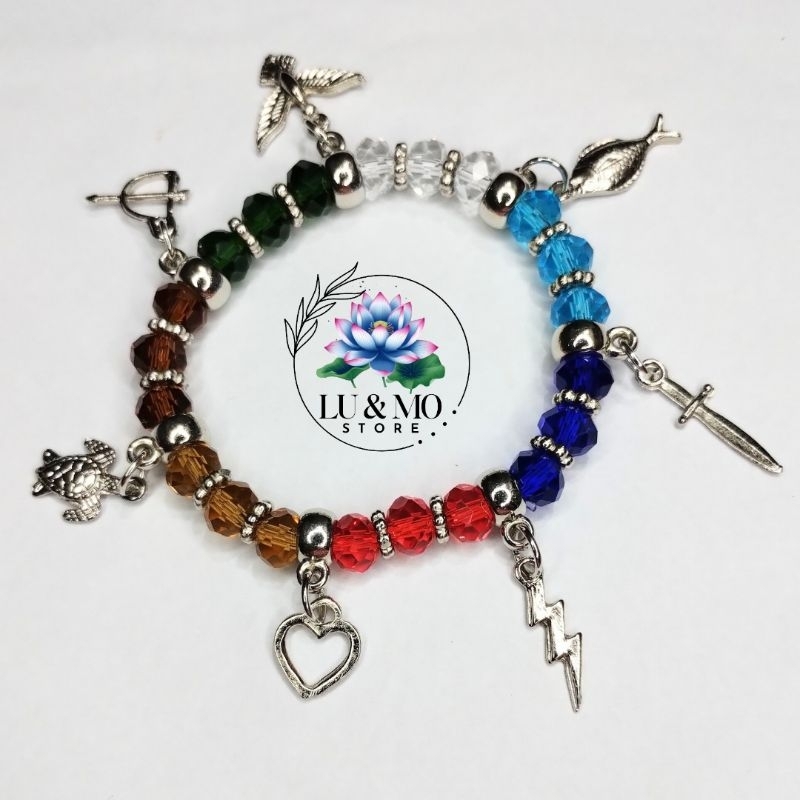 Pulseira de 7 Sete Linhas Cristal 8mm Com Pingente Proteção Orixá Umbanda e Candomblé