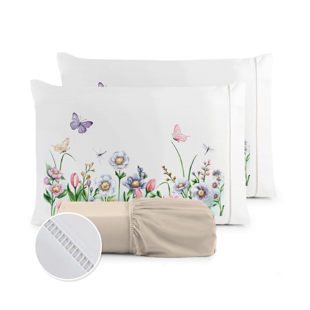 Kit Jogo de Lençol Fronha Estampada Micropercal 400 Fios Ponto Palito - ÚLTIMO LANÇAMENTO em Oferta na Shopee