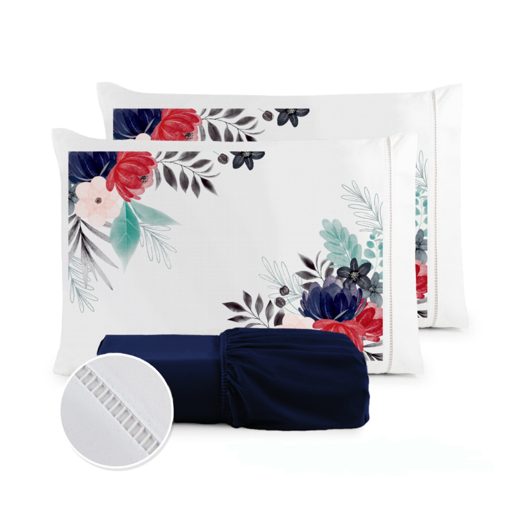 Kit Jogo de Lençol Fronha Estampada Micropercal 400 Fios Ponto Palito - ÚLTIMO LANÇAMENTO PROMOÇÃO DE LANÇAMENTO