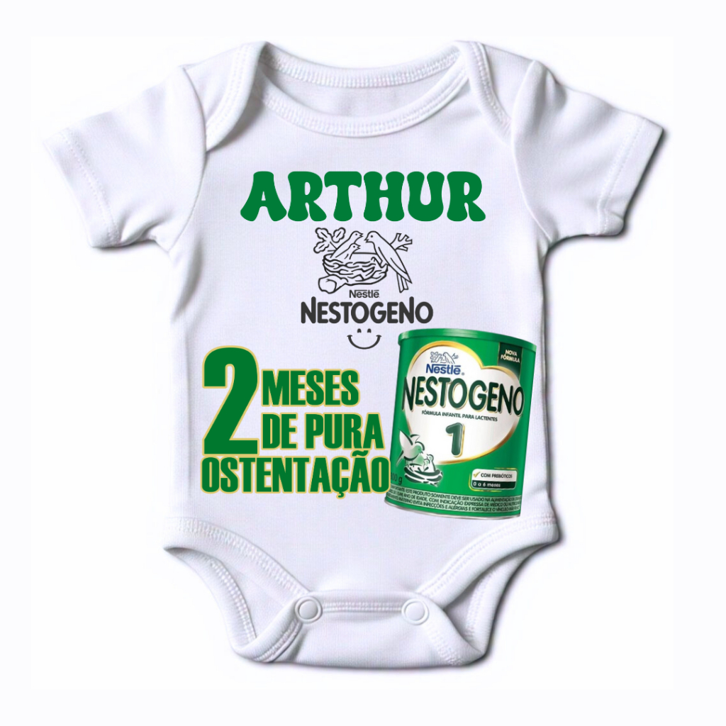 Body Bebe Leite Nestogeno personalizado com nome e mes tema Lata Nestogeno menino e menina em Oferta na Shopee
