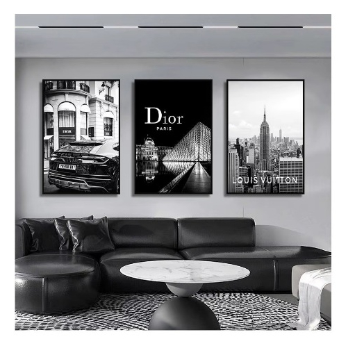 Quadros decorativos Nordic francês luxo preto e branco fotografia arquitetônica hd fotos pintura (3 peças)