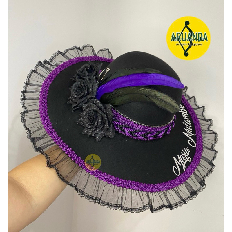 Chapéu para pomba gira Maria Mulambo na cor preto e roxo