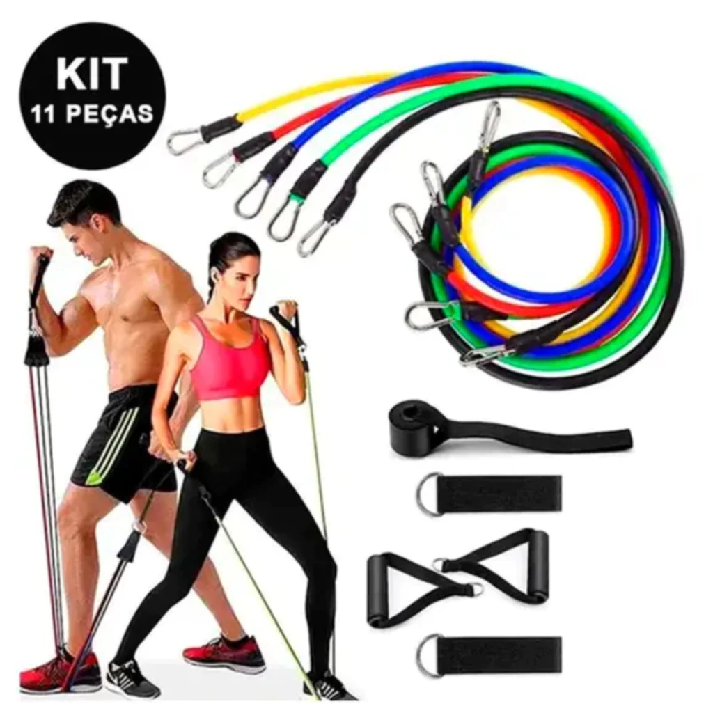 💪 Kit Elástico Extensor 11 Peças – Treino Funcional em Qualquer Lugar!