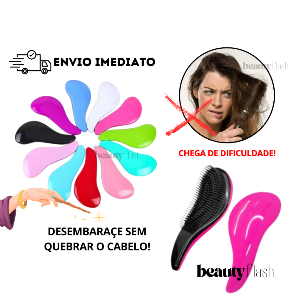 05 Escova Mágica Anti Frizz Beauty Flash com Cabo para Desembaraçar Cabelo Seco e Molhado