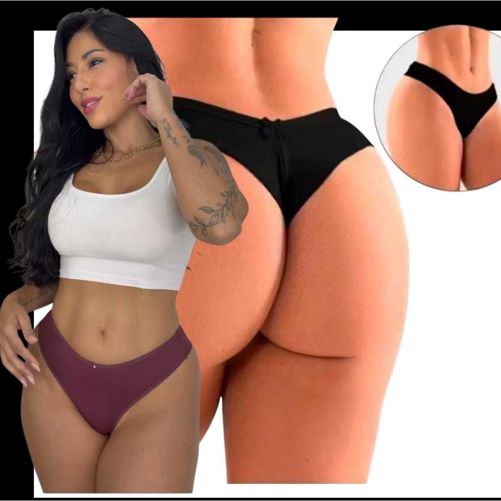 Kit Calcinha Fio Duplo Fio Dental Levanta Bumbum Não Marca Sexy Forro Malha Algodão Fio Duplo