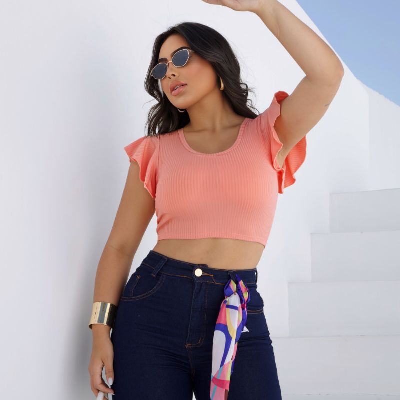 Blusa Cropped Básica Feminina Pérola