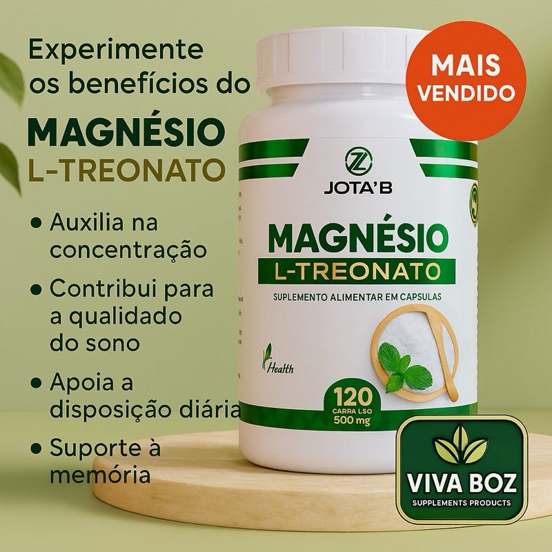 Magnésio L-Treonato Jota’B 120 Cápsulas 500mg – Suplemento Viva Boz