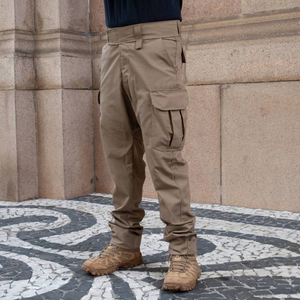 Calça Tática Masculina Bombeiro Civil Profissional Ripstop Caqui Bege Farda Uniforme Militar Cargo