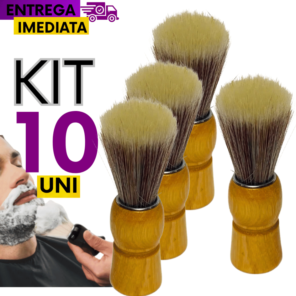 Jogo Kit 10 Unidades Pincel de Barbear Com Cabo de Madeira Cerdas Macia Kit Para Barbeiro Salão Barbearia Utilidades