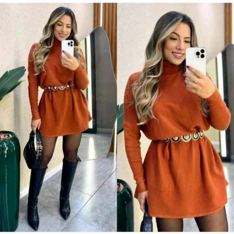 Vestido poncho de Lanzinha Gola Alta manga longa  Cacharrel Feminino Inverno
