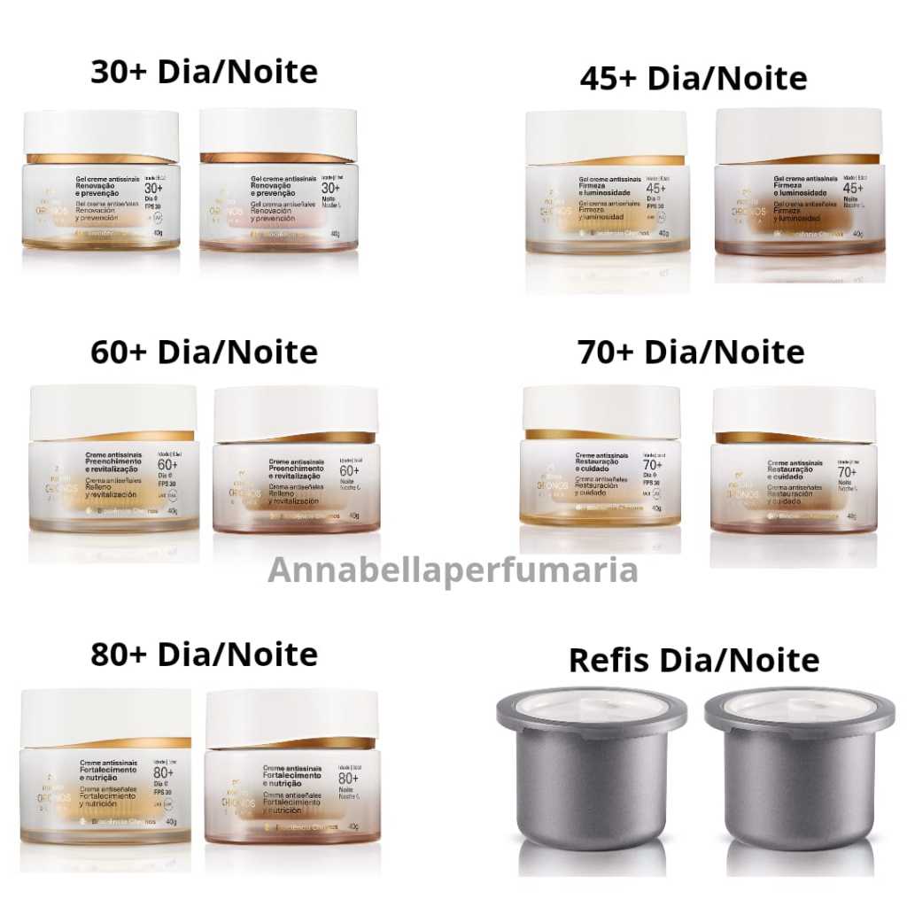 Natura Chronos Gel/Creme Facial Antissinais Dia ou Noite - Regular ou Refil 30+ 45+ 60+ 70+ a escolh
