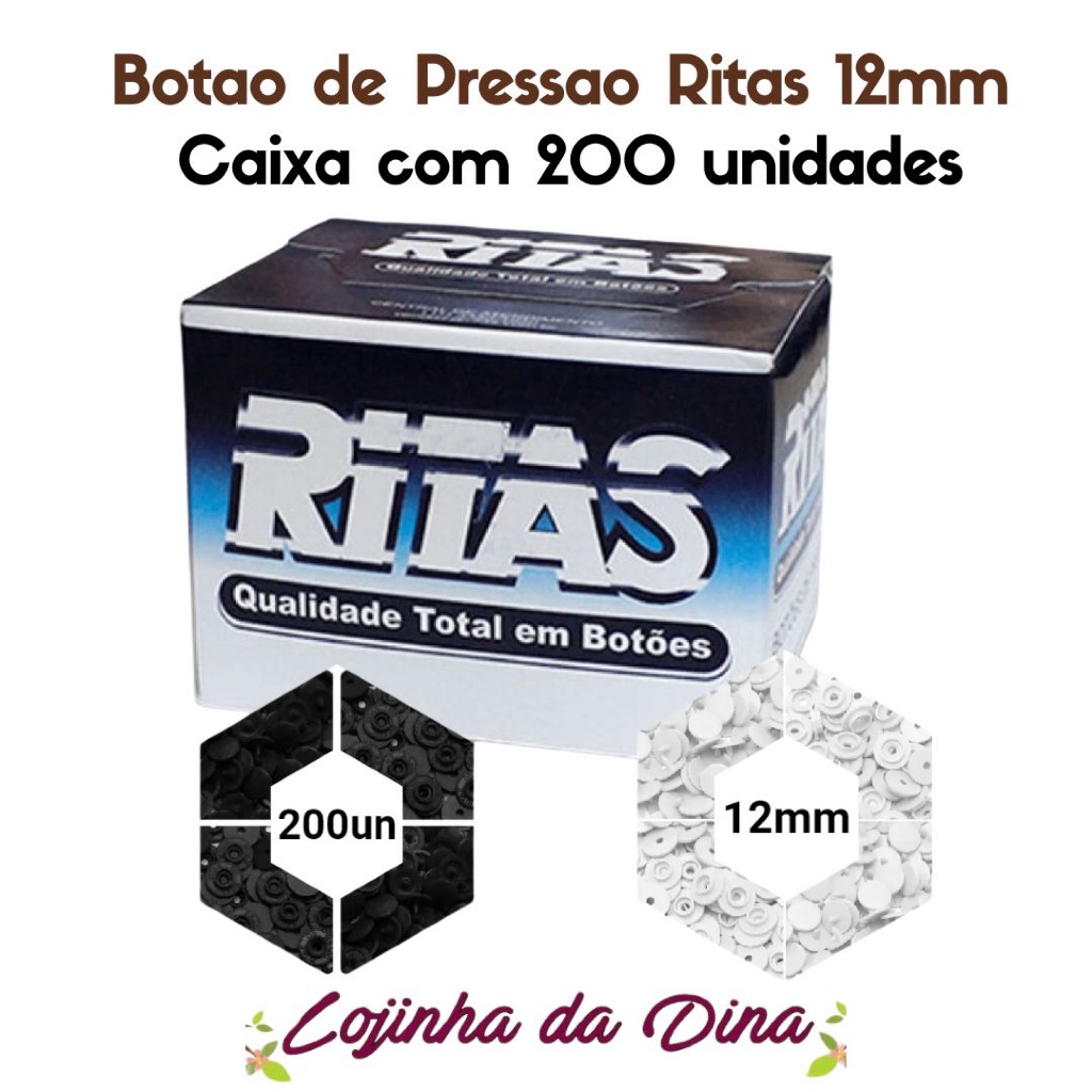 Botao de Pressao Ritas 12mm Caixa com 200un em Oferta na Shopee