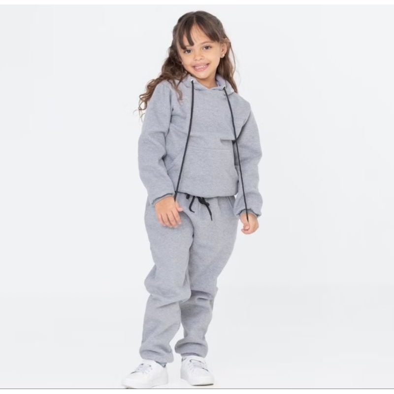 Conjunto Moletom Juvenil Unissex com Capuz e Bolso Canguru – Blusa + Calça Inverno