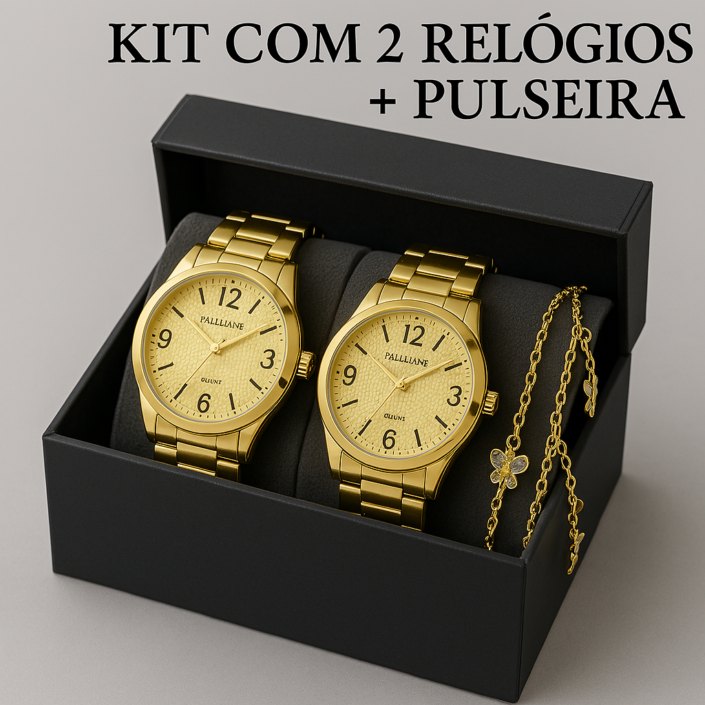 Conjunto Kit 2 Relógio Feminino Dourado Banhado a Ouro 18k Original Resistente a água + 2 Pulseira Dourada em Oferta na Shopee