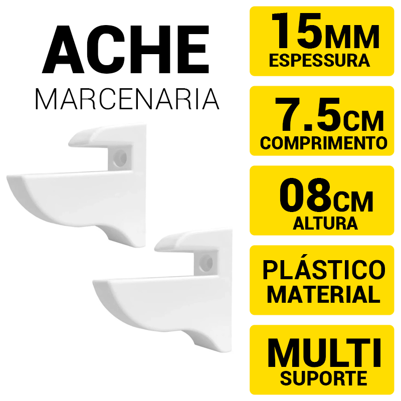 Suporte Bico de Tucano Branco ou Preto para prateleira 15mm de espessura Material Plastico Resistente