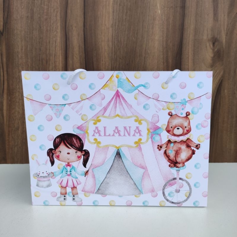 Sacolinha Personalizada Circo Rosa aquarela - Pegue e Monte em Oferta na Shopee