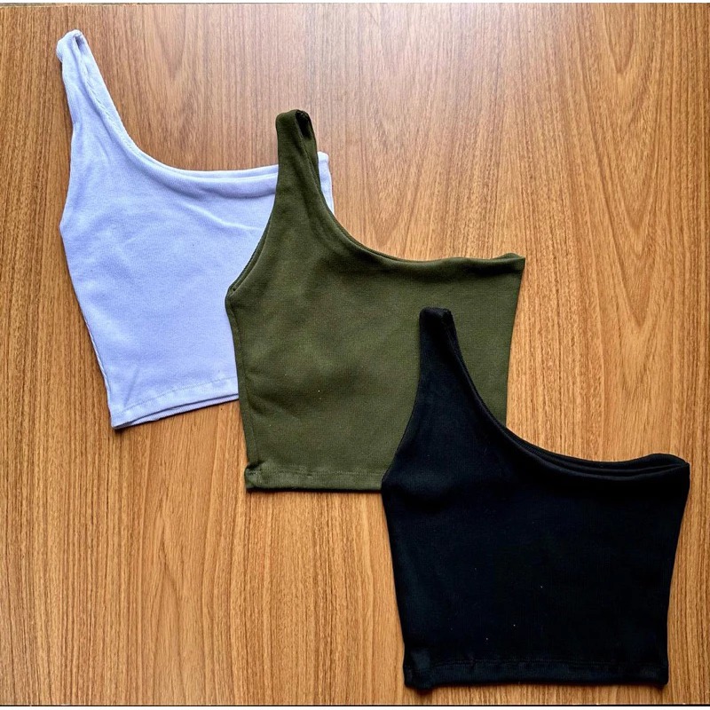 Regata Blusas Feminina Croppt ribana Canelada Algodão Mula Manca Ombro Só Básica Social Elegante