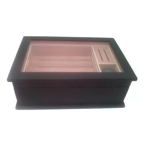 1 Caixa  estojo umidificador preta c/ tampa de vidro e moldura 31x20x10 cm c/acabamento interno em cedro