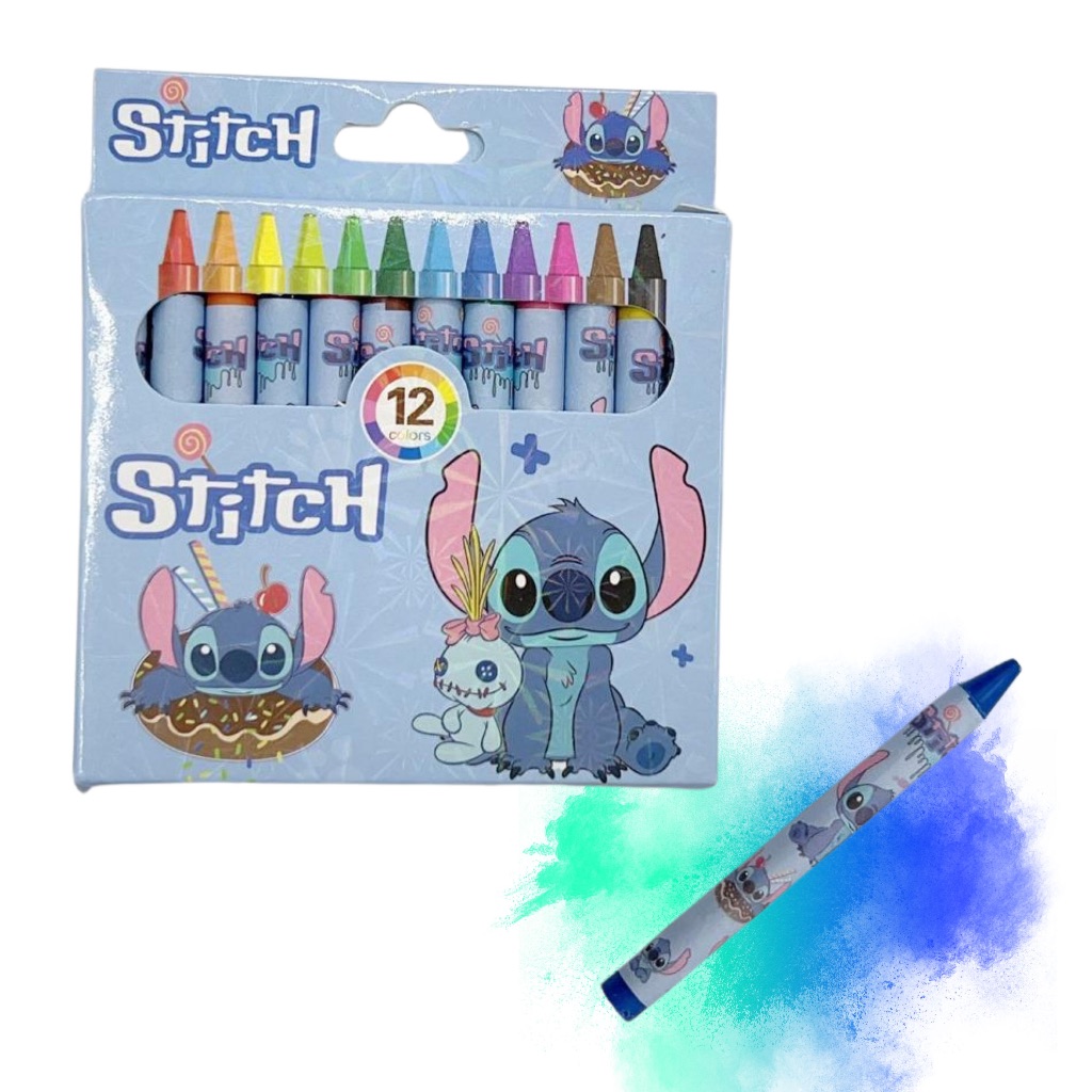 GIZ DE CERA STITCH / 12 CORES / PAPELARIA FOFA KAWAII / MATERIAL ESCOLAR