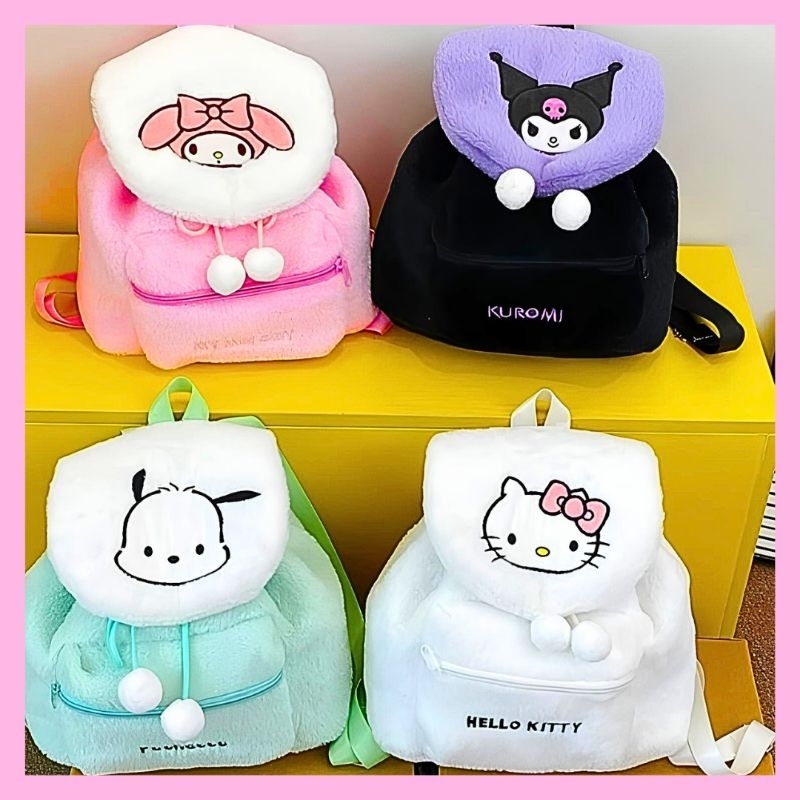 Mochila de pelúcia escolar Hello Kitty My Melody Kuromi Sanrio Kawaii