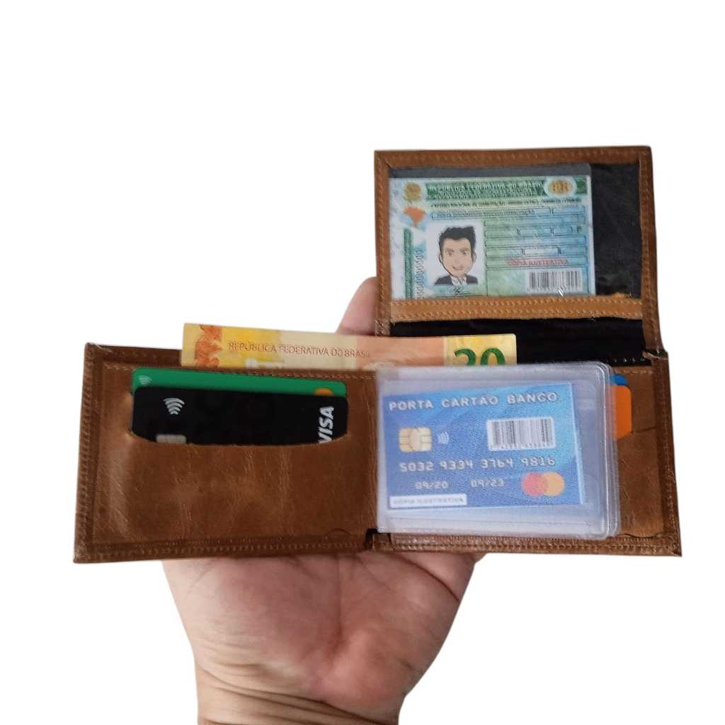 Carteira Masculina Couro Legítimo Em L grande Cartões Cnh