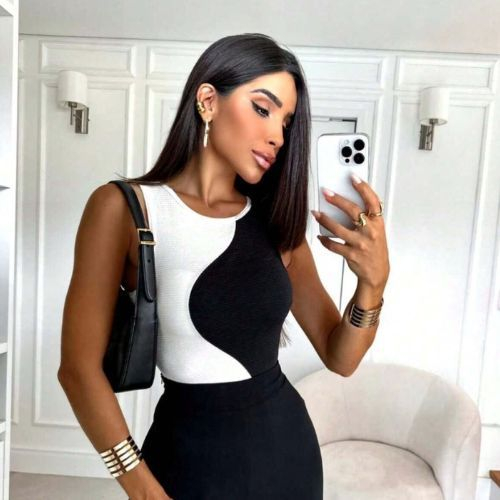 Body Onda Regata Feminino Bicolor Duas Cores Moda Tendencia