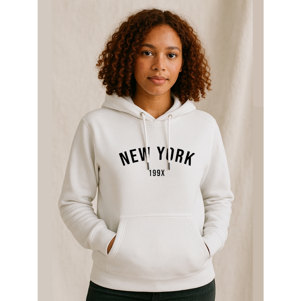 Blusa de Moletom New York Feminina Flanelada Estampada Casual Conforto Estilo Inverno Tumblr Básico