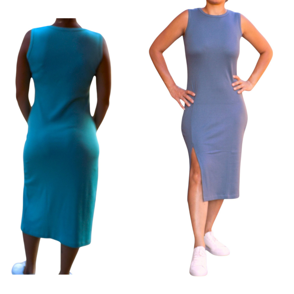 Kit 2 Vestido Feminino Gola Redonda c Fenda Frontal Canelado de Algodão e Elastano. Várias Cores . Muito confortável!