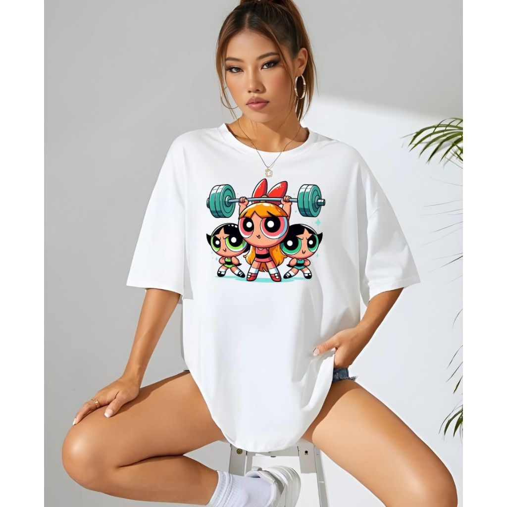 Camisa Lisa Estampada Feminina Estilo Sport Streetwear Meninas Superpoderosas Fitness