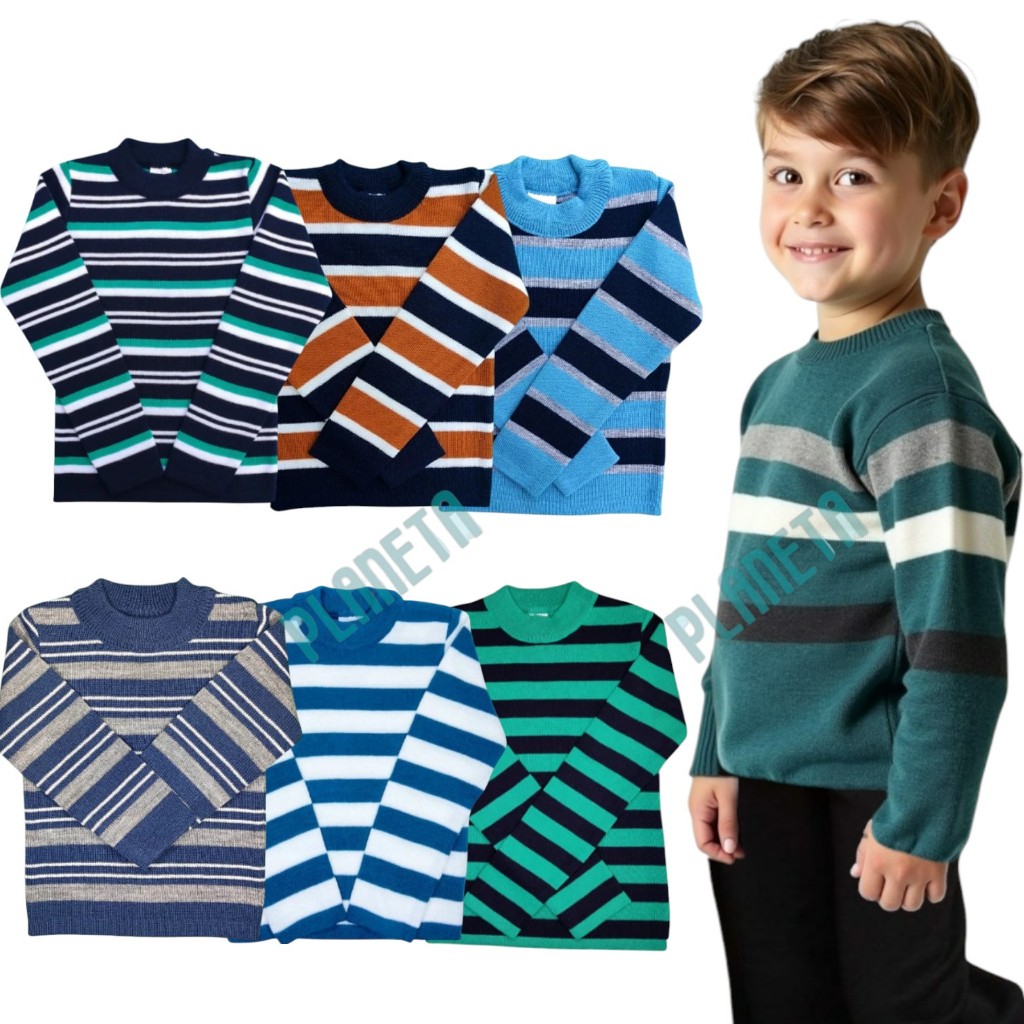 Kit 2 Blusas de Tricot Lã Infantil Juvenil Masculina Inverno