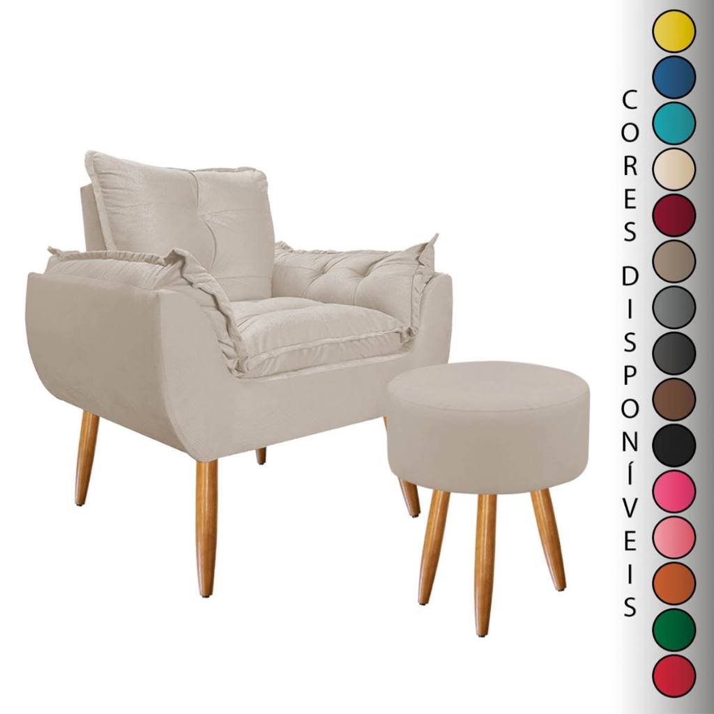 Kit Poltrona Decorativa para Sala Opala Amamentação e Puff Redondo Suede Aninha Decor em Oferta na Shopee