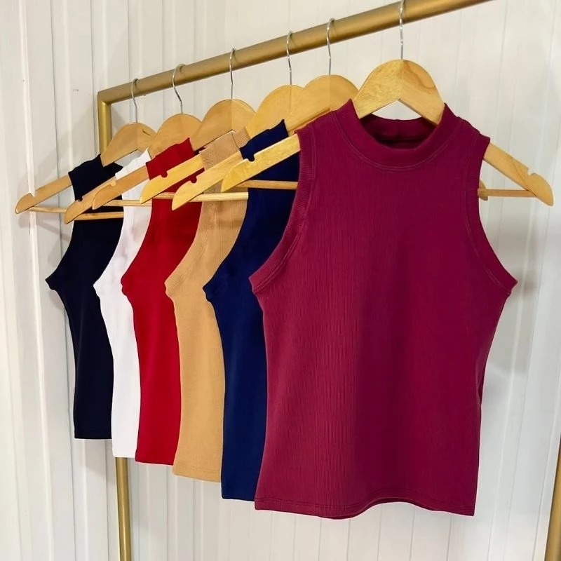 Camiseta Cropped Regata Basica feminino Canelado Blusinha Básica Cropped para academia Regata Ribana