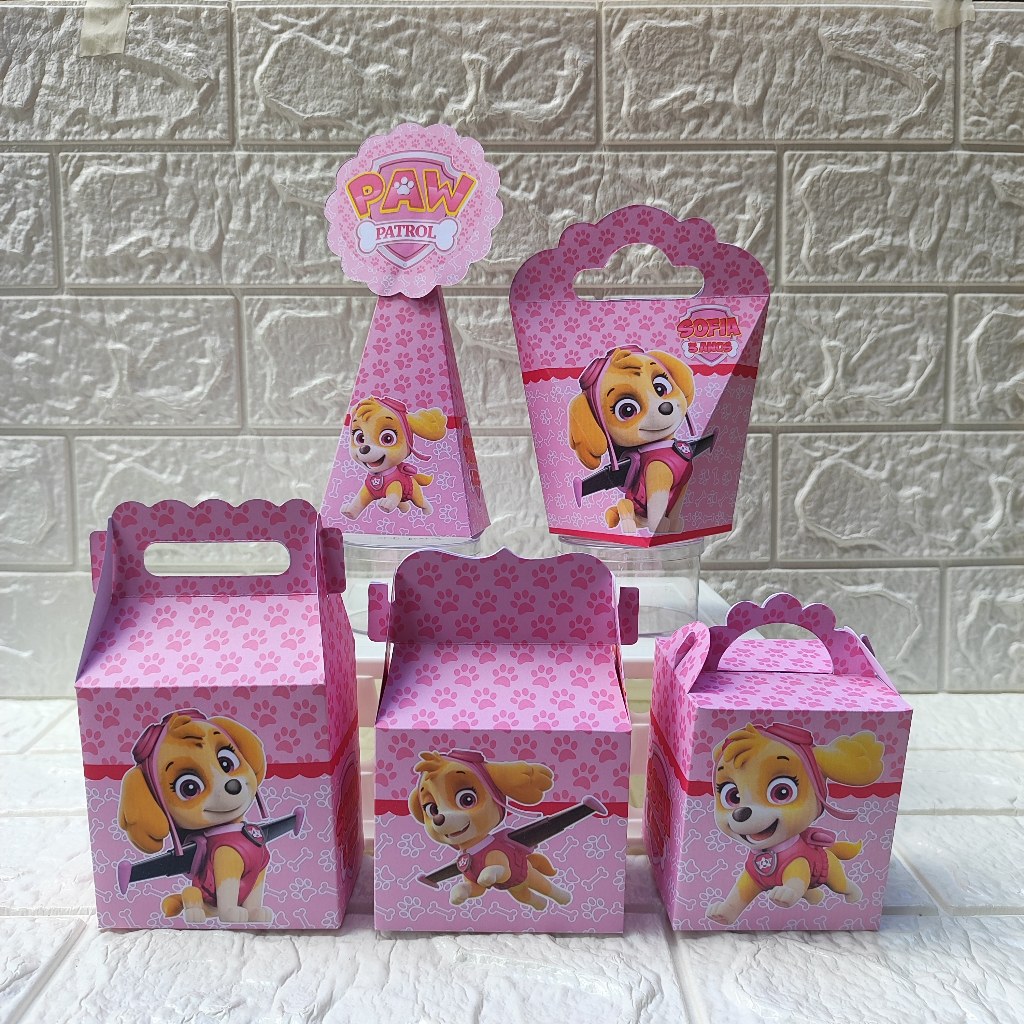 Kit Festa Personalizados Patrulha Canina Rosa Skye Lembrancinhas Caixinhas de aniversário para festa - PEGUE E MONTE