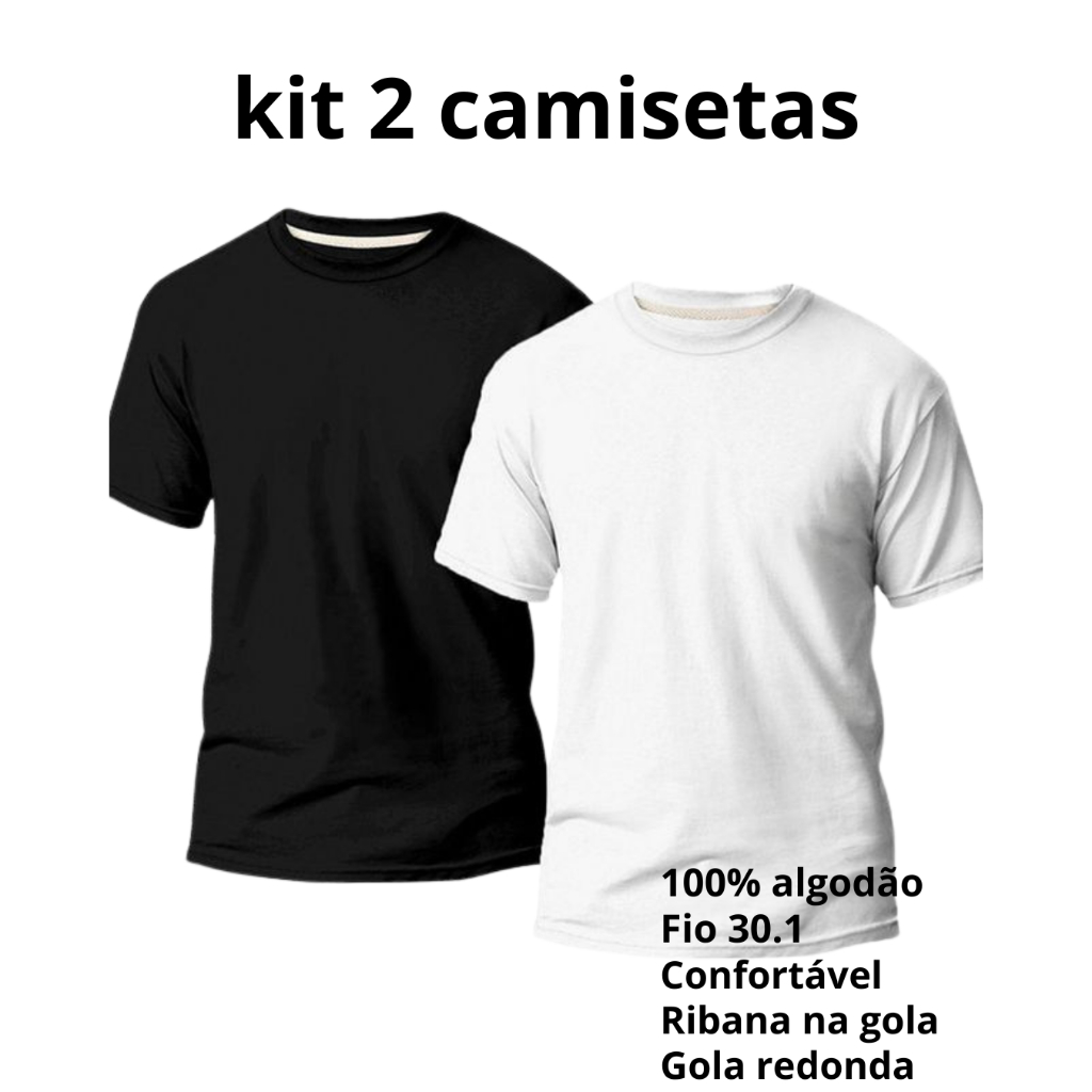 kit 2 camisetas masculinas lisa 100% algodão basica premium luxo trabalho academia preta e branca -envio 12 hrs